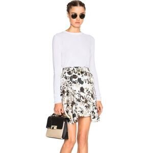 A.L.C. Brien Cream Brown Blue Jacobean Floral Silk Flutter Mini Skirt 8
